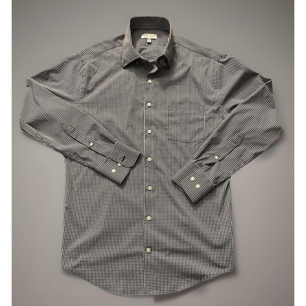 Peter Millar Summer Comfort Long Sleeve Button Up Shirt Blue Check Medium JBHS
